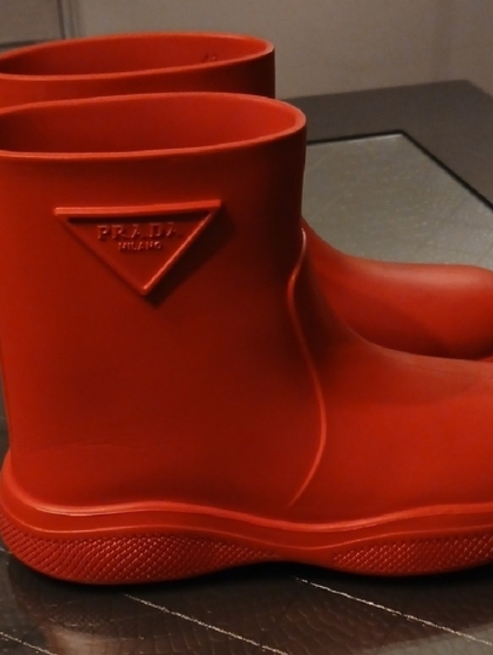 Prada Red Rubber Short Rain Boots - Picture 2 of 9